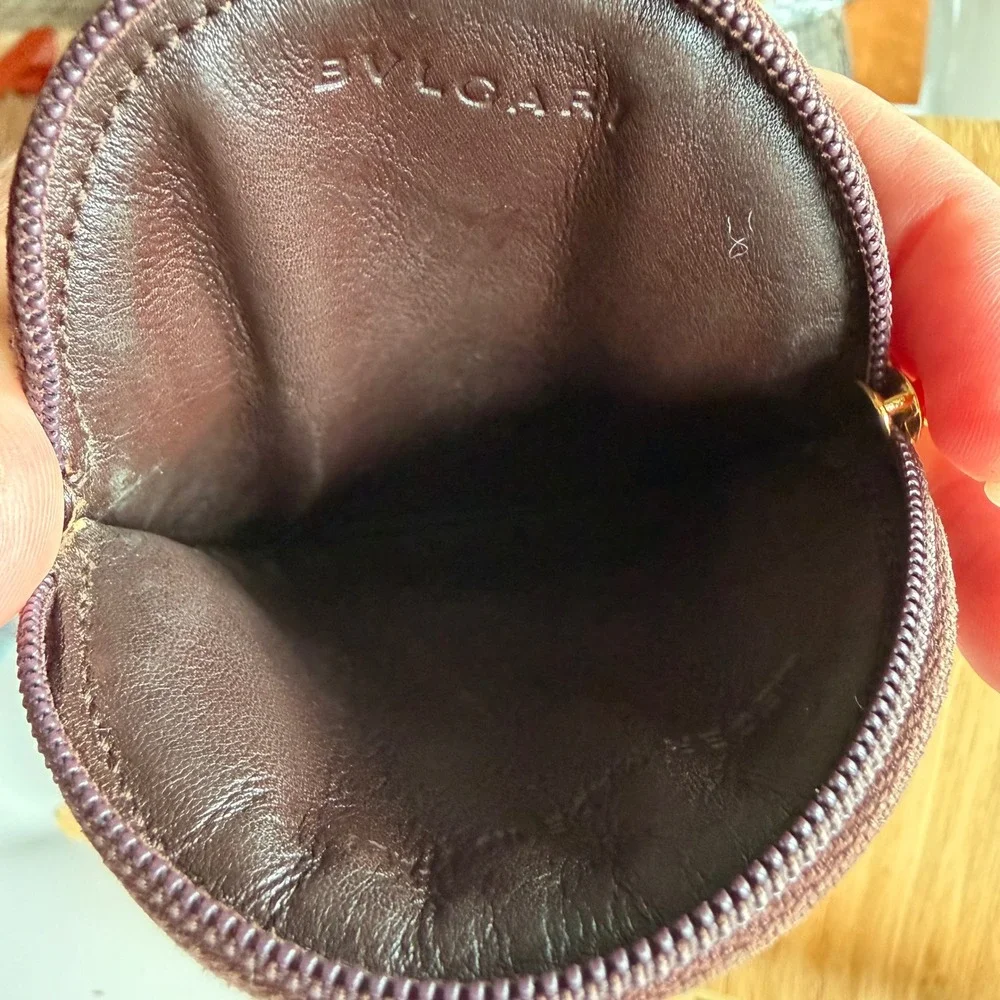Bvlgari Logo Round Coin Pouch Luxury Accessory OS Vintage Brown